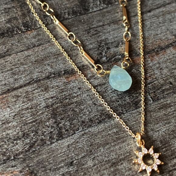 NEW FP x Luna Norte Aquamarine Layering Necklace Set - Picture 1 of 10